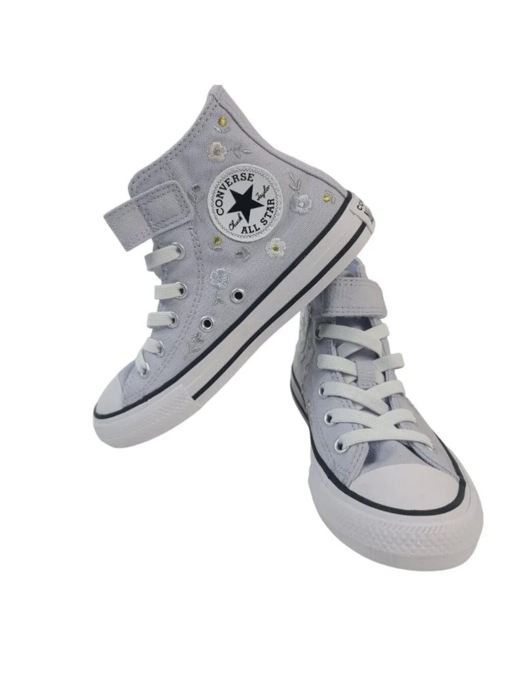 NEW Converse All Star Youth High-Top Sneakers Embroidered Floral Lavender Sz 13